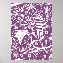 Floral Silhouette Botanical Purple and White Poster