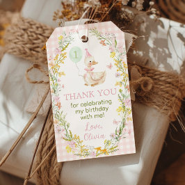 Floral Silly Goose Pink Girl Birthday Thank You Geschenkanhänger