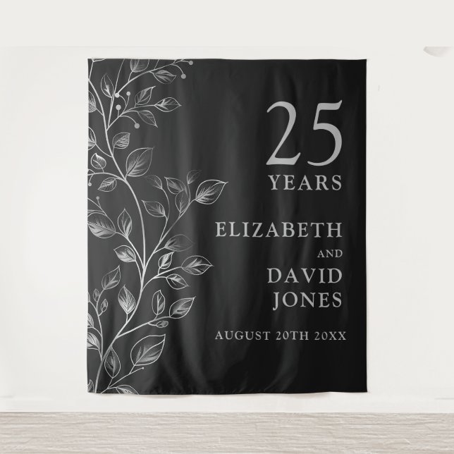 Floral Silver 25-jähriges Foto Hintergrund Wandteppich (Vorderseite)