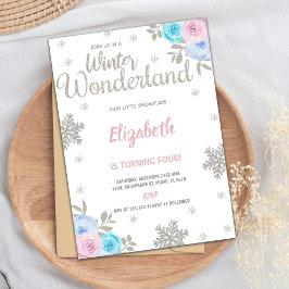 Floral Silver Glitzer Winter Wonderland Geburtstag Einladung