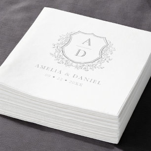 Floral Silver Wappen Wedding Monogram Servietten Mit Folie