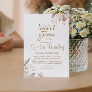 Floral Simple 16 . Geburtstag Geburtstagsparty Einladung