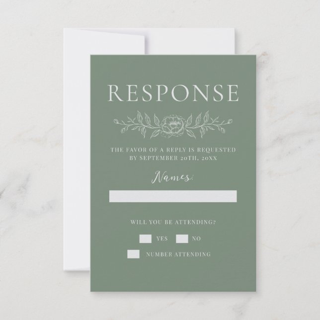Floral Simplicity 1 Modern Green Minimal Wedding RSVP Karte (Vorderseite)