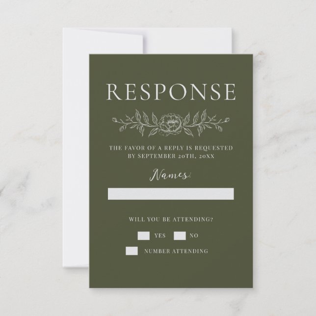 Floral Simplicity 1 Modern Green Minimal Wedding RSVP Karte (Vorderseite)