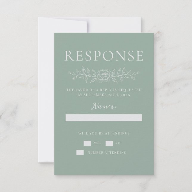 Floral Simplicity 1 Modern Green Minimal Wedding RSVP Karte (Vorderseite)