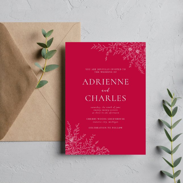 Floral Simplicity 1 Raspberry Pink Minimal Wedding Einladung (Von Creator hochgeladen)