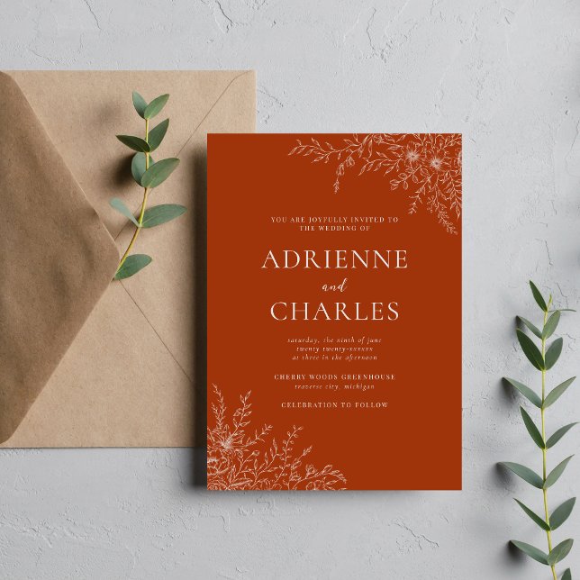 Floral Simplicity 1 Rust Orange Minimal Wedding Einladung (Von Creator hochgeladen)