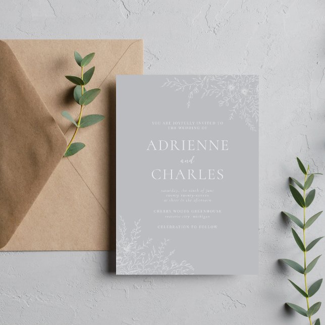 Floral Simplicity 1 Sterling Gray Minimal Wedding Einladung (Von Creator hochgeladen)