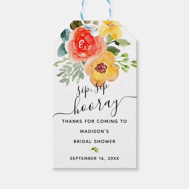 Floral Sip Hooray Gevor Brautparty Geschenkanhänger (Vorderseite)