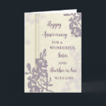 Floral Sister und Bruder im Jura Jubiläum Karte<br><div class="desc">Glückliche Hochzeitskarte für Schwestern und Schwestern im Jura mit Vintagen violetten Blumen und sentimentalem Vers.</div>