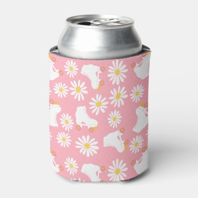 Floral Skate Roller Skaten Muster rosa Dosenkühler (Kanne Vorderseite)