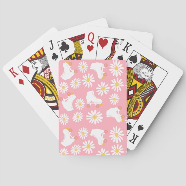 Floral Skate Roller Skaten Muster rosa Spielkarten (Rückseite)