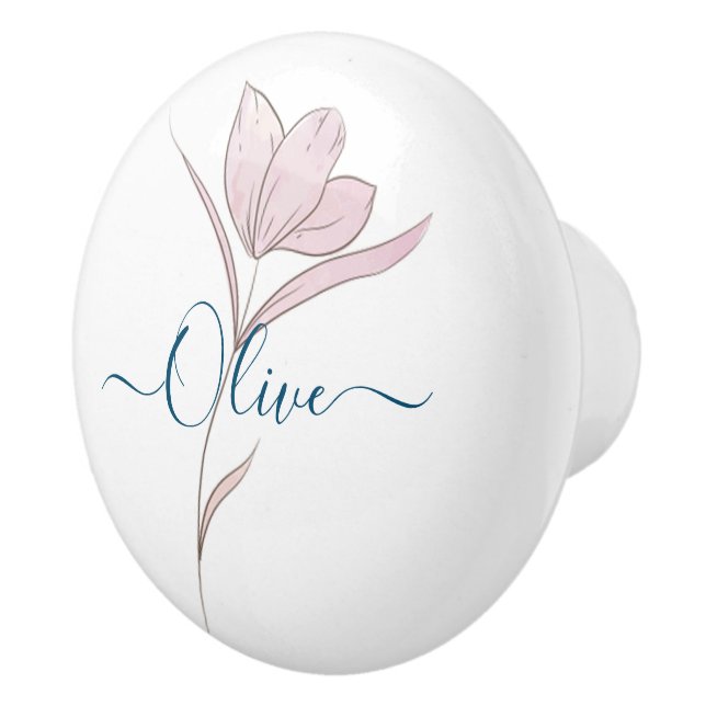 Floral Sketch Aquarell Personalisiert Keramikknauf (Rechts)