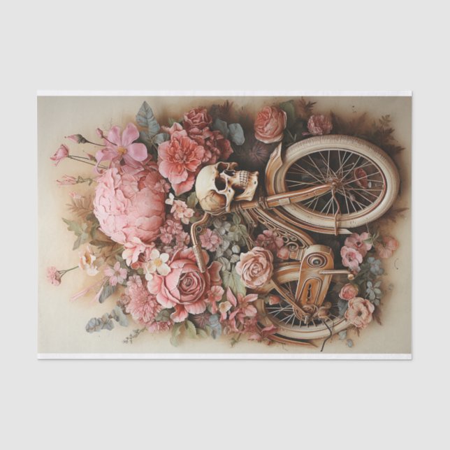 Floral Skull Bicycle Wasserfarbe Entfärbung Seidenpapier (Vorderseite)