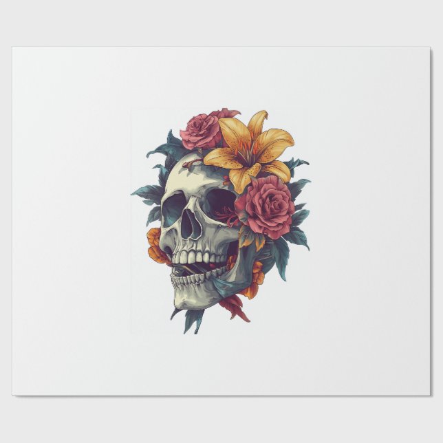 Floral Skull Bloom Geschenkpapier (Flach)