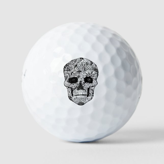 Floral Skull Doodle Golfball (Vorderseite)