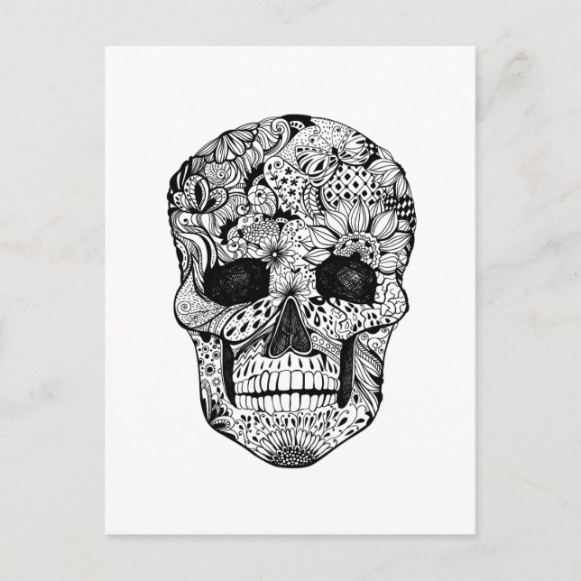 Floral Skull Doodle Postkarte (Vorderseite)