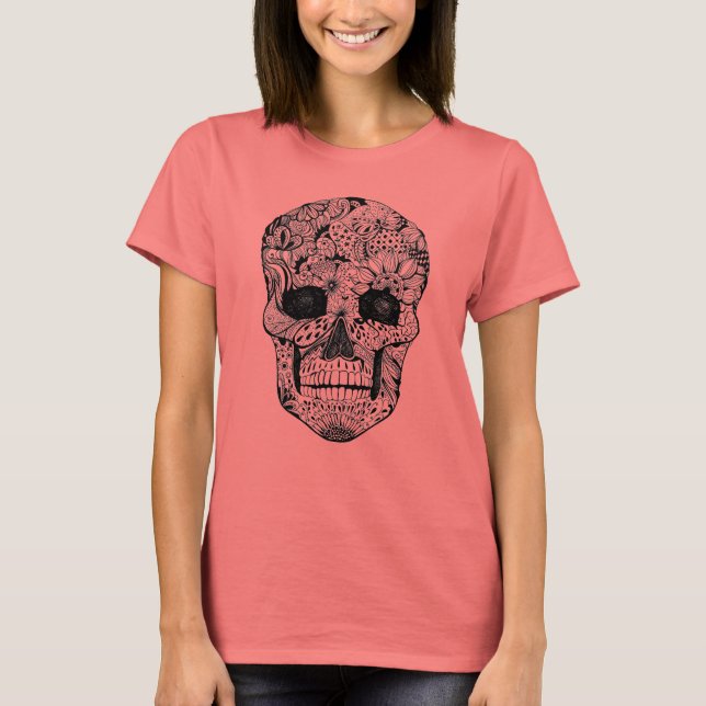 Floral Skull Doodle T-Shirt (Vorderseite)