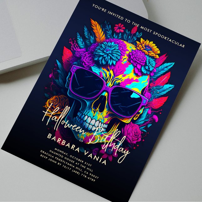 FLORAL SKULL farbenfrohe Halloween-Party Einladung (FLORAL SKULL Colorful Halloween Birthday Party Invitation
)