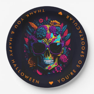 FLORAL SKULL farbiges Halloween-Party Pappteller