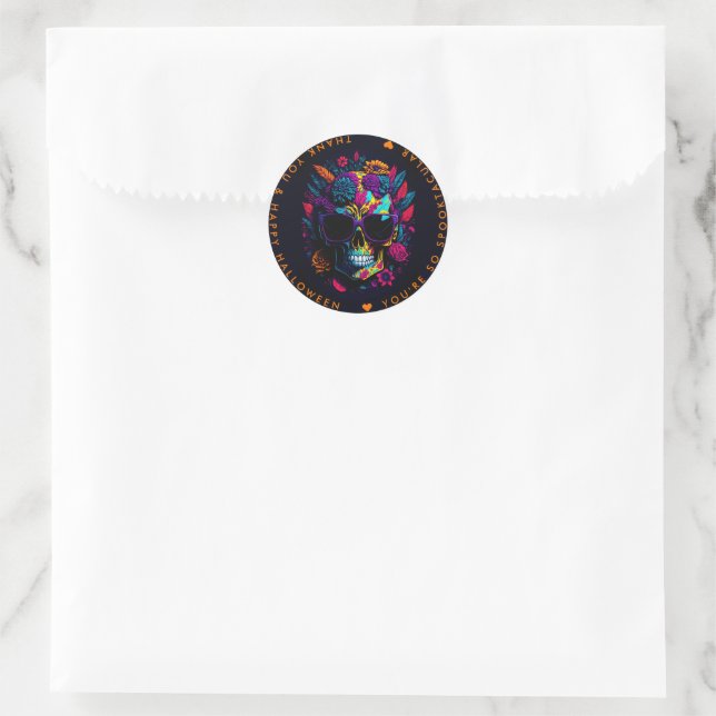 FLORAL SKULL farbiges Halloween-Party Runder Aufkleber (Tasche)