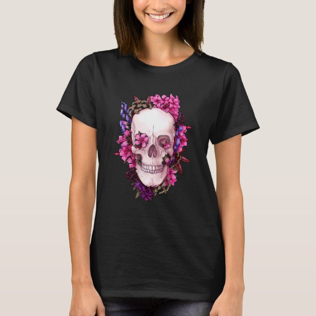 Floral Skull Fun Dead Sugar Skull T-Shirt (Vorderseite)