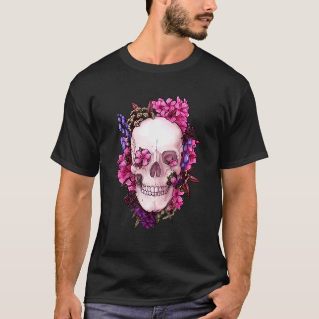 Floral Skull Fun Dead Sugar Skull T-Shirt (Vorderseite)
