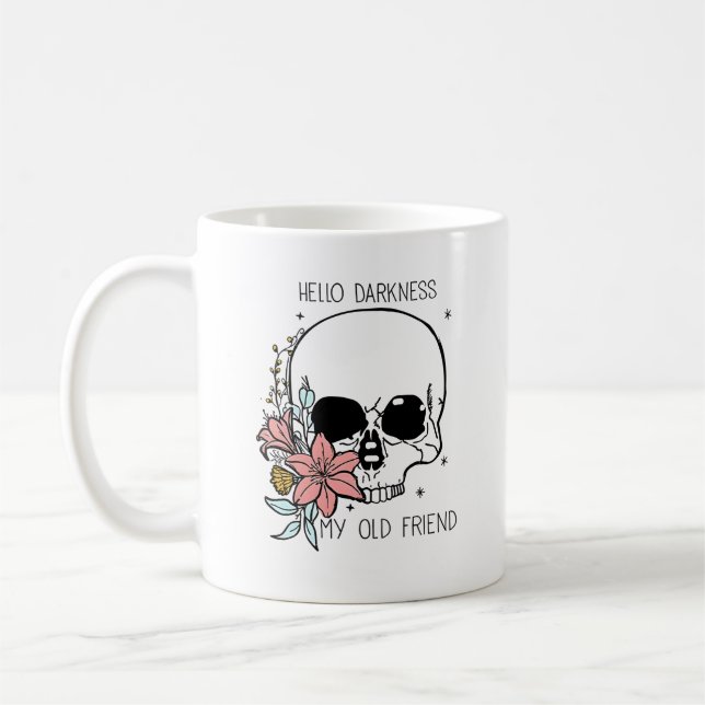 Floral Skull Goth "Hello Darkness" Art Kaffeetasse (Links)