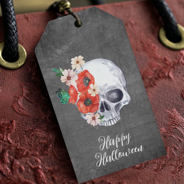 Floral Skull Halloween Geschenkanhänger (Boho Floral Skull Gift Tag)