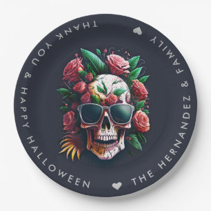 FLORAL SKULL Halloween-Party Family Name Custom Pappteller