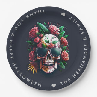 FLORAL SKULL Halloween-Party Family Name Custom Pappteller