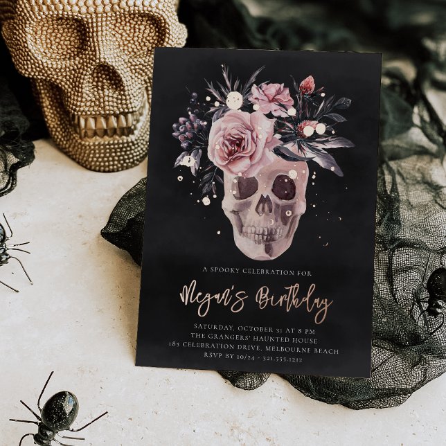 Floral Skull Halloween Party Folieneinladung (Von Creator hochgeladen)