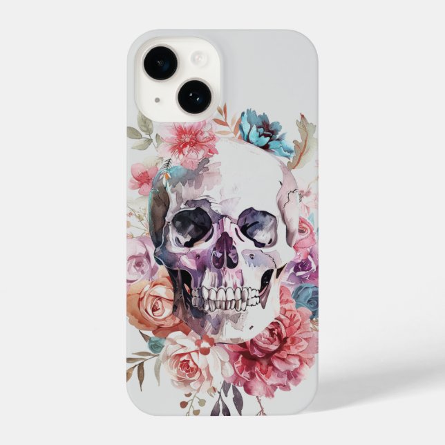 Floral Skull Handy Fall, Goth iPhone Case 14 Hülle (Rückseite)