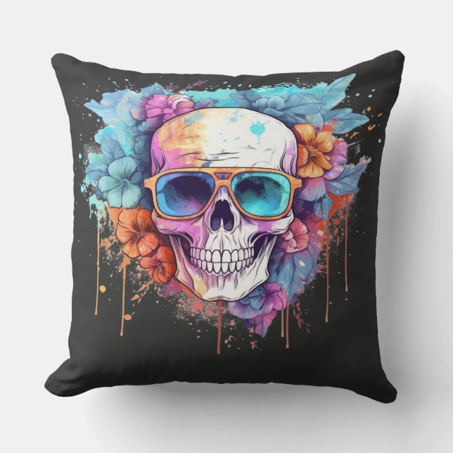 Floral Skull Shades Kissen (Vorderseite)