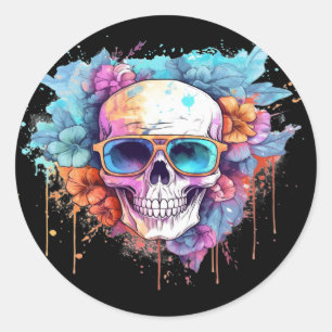 Floral Skull Shades Runder Aufkleber