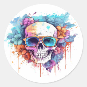 Floral Skull Shades Runder Aufkleber