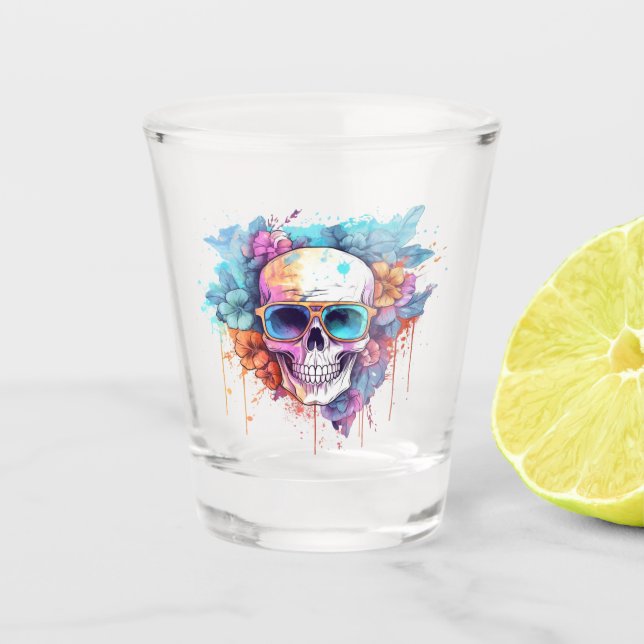Floral Skull Shades Schnapsglas (Vorderseite)