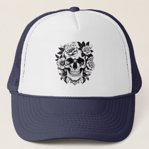 Floral Skull Trucker Hat Truckerkappe