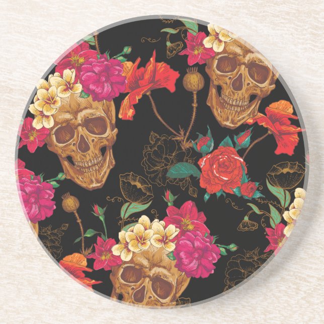 floral Skulls Getränkeuntersetzer (Vorne)