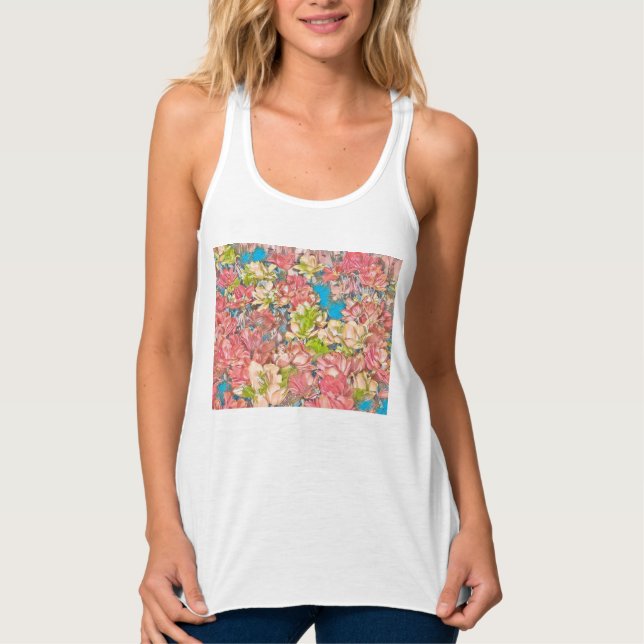 Floral Slim Fit Tank Top (weiß) - Schönheitseffekt (Vorderseite)