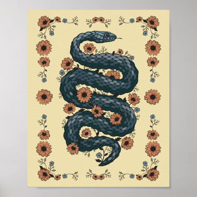 Floral snake (blue) poster (Vorne)