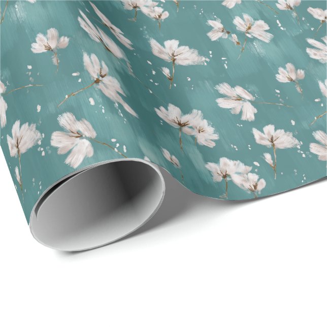 Floral Snow Spring Wrapping Paper Geschenkpapier (Rolleneckpunkt)