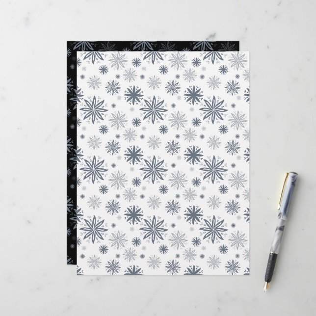Floral Snowflake Weißes und Schwarzes Scrapbook Pa (Vorderseite/Rückseite Beispiel)