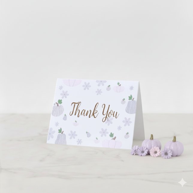 Floral Soft Blue Pumpkin Baby Dusche Dankeskarte (Von Creator hochgeladen)