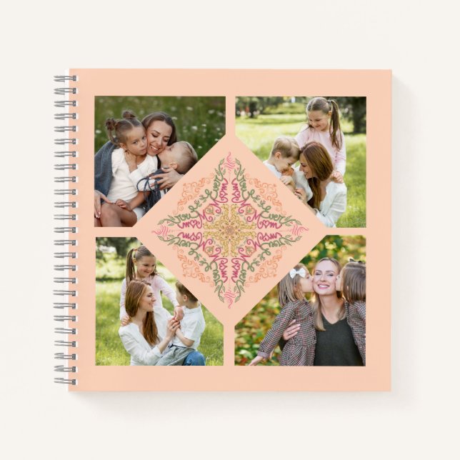 Floral Soft peach kaleidoscopic Script Best Mom  Notizbuch (Vorderseite)