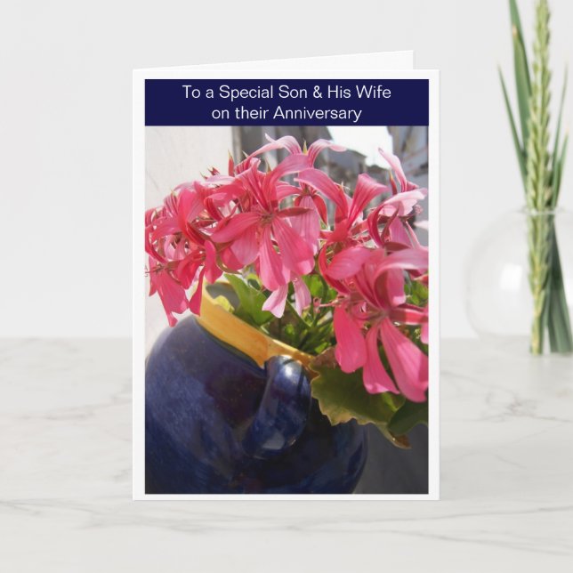 Floral Son And Wife Personalised Anniversary Karte (Vorderseite)