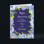 Floral Son & Son in Law Wedding Jubiläum Karte<br><div class="desc">Glückliche Hochzeitskarte für Sohn und Sohn im Jura mit wunderschönen Vintagen,  blauen Aquarellfarben-Blume und sentimentalem Vers.</div>