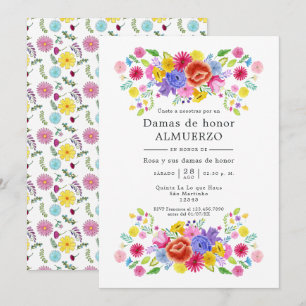 Floral Spanische Fiesta Brautjungfern Luncheon Einladung