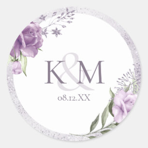 Floral Sparkle Wedding Initials Mauve ID889 Runder Aufkleber