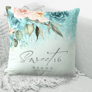 Floral Sparkles Sweet Sixteen Teal ID912  Kissen